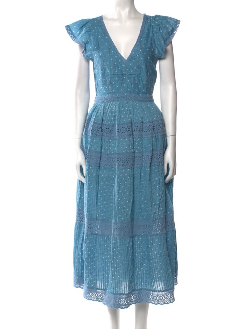 LoveShackFancy Teal-Blue Eyelet Midi Dress